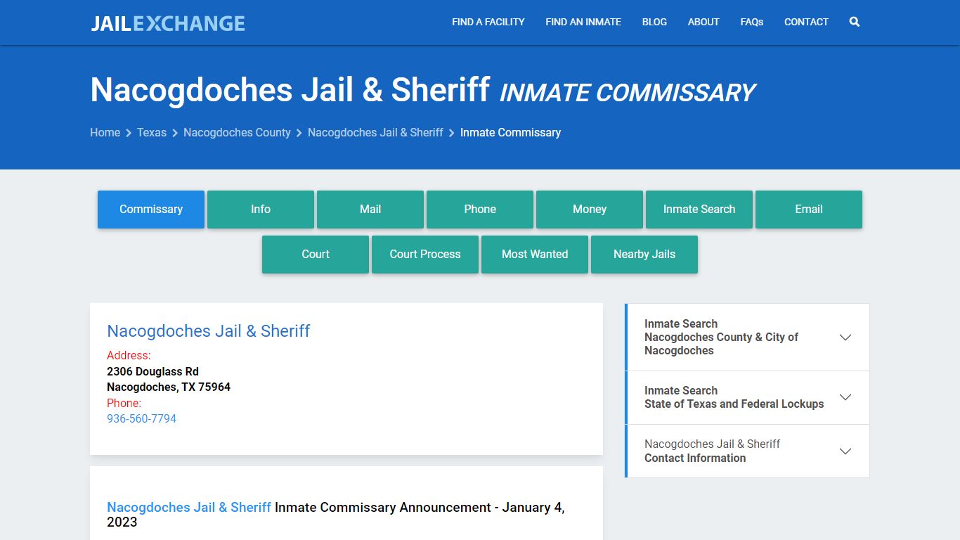Inmate Commissary, Care Packs - Nacogdoches Jail & Sheriff, TX