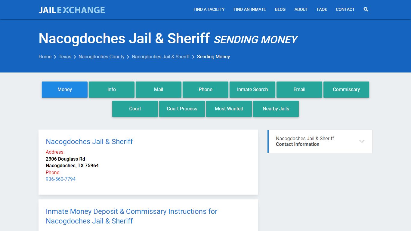 Send Money to Inmate - Nacogdoches Jail & Sheriff, TX